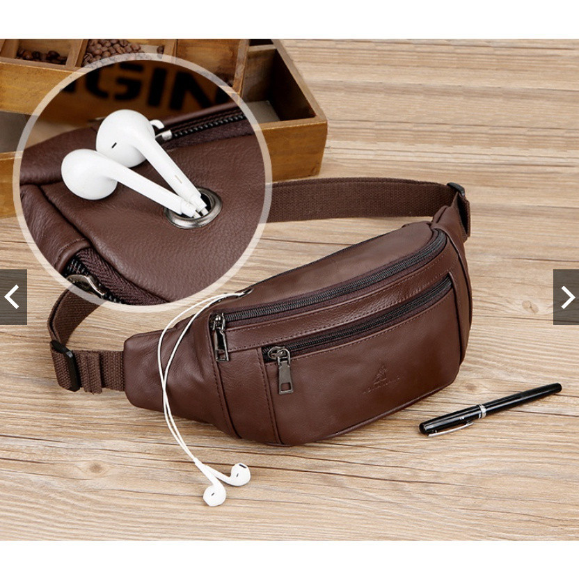 กระเป๋าคาดเอวหนังแท้ men &womenn Belt Bag Chest Bag กระเป๋ากีฬา Phone Pouch Bag wallet 8N1Z---*