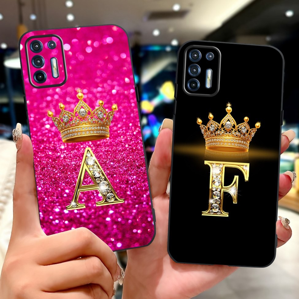Moto G9 Plus XT2087-1 ฝาหลัง Motorola Moto G9 Plus กรณีแฟชั่นหรูหรา AZ ตัวอักษร Crown Soft TPU เคสโทรศัพท์