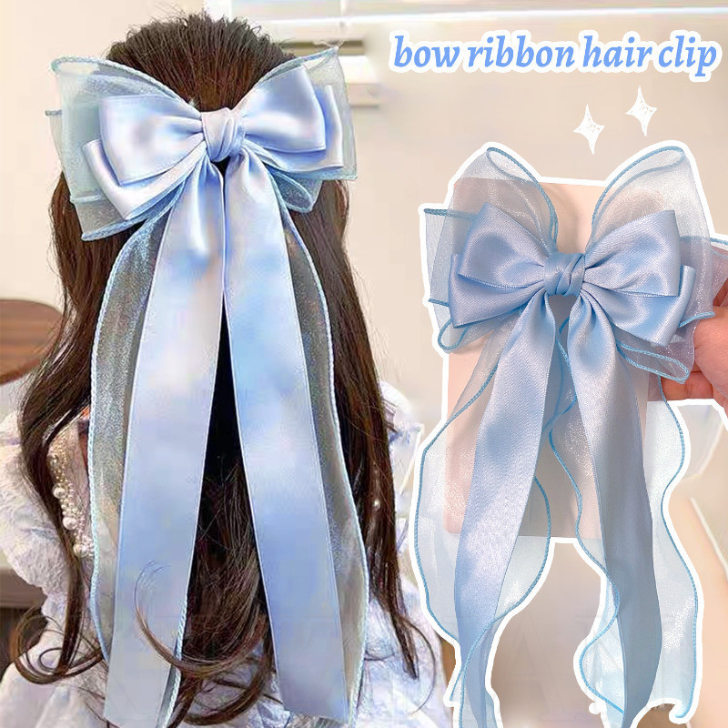 กิ๊บติดผมลําแสงโบว์ผ้าโปร่งขนาดใหญ่-ที่คาดผมเจ้าหญิงที่สวยหรู-หรูหราแฟชั่นเรียบง่ายหวานสไตล์อิน-กิ๊บริบบิ้นลูกไม้สาว-กิ๊บกุทัณฑ์ดอปามีน