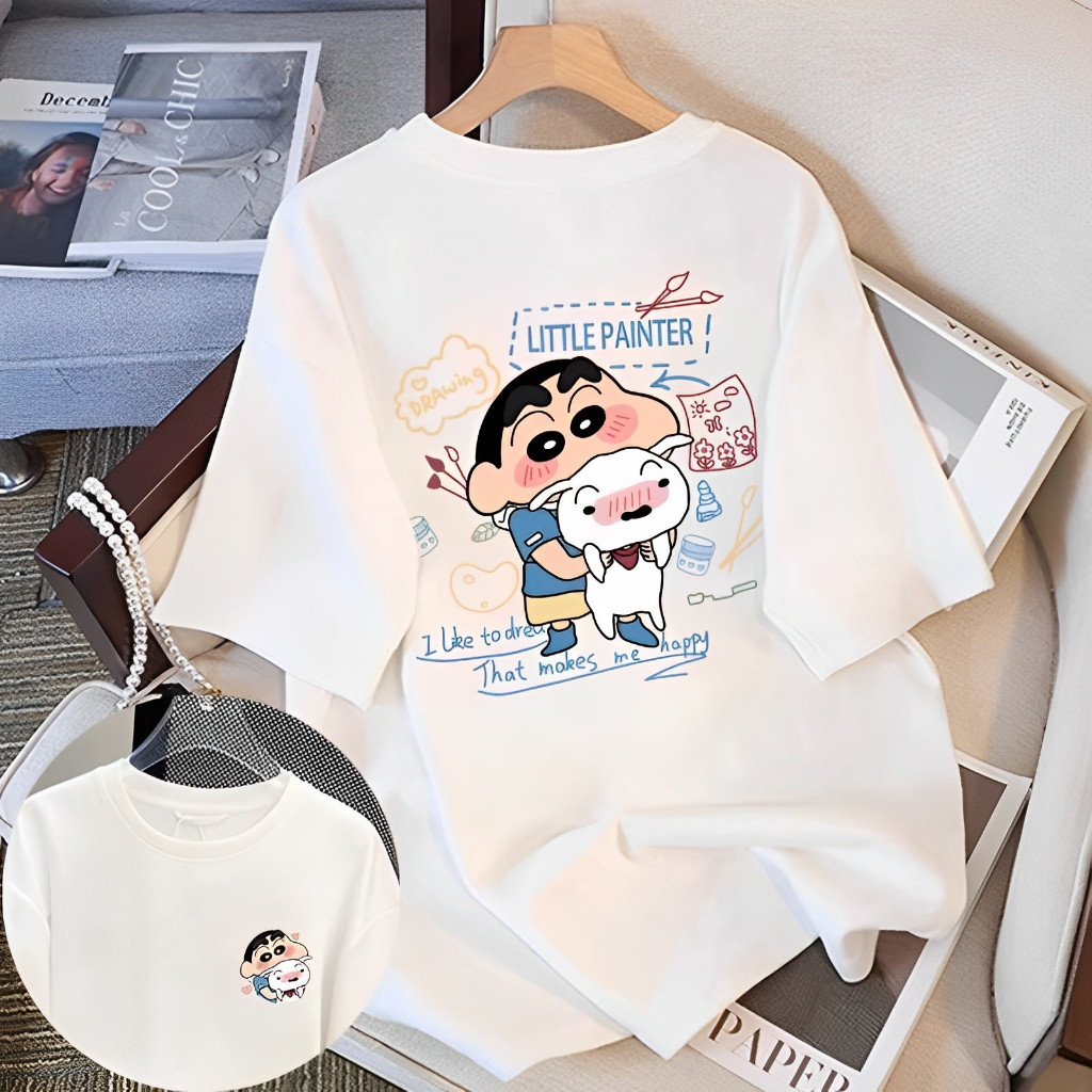 Crazy` T-shirt เสื้อ เสื้อชินจัง เสื้อยืดผู้หญิง ลายการ์ตูน ผ้าคอตตอน ใส่สบายๆ สไตล์เกาหลี