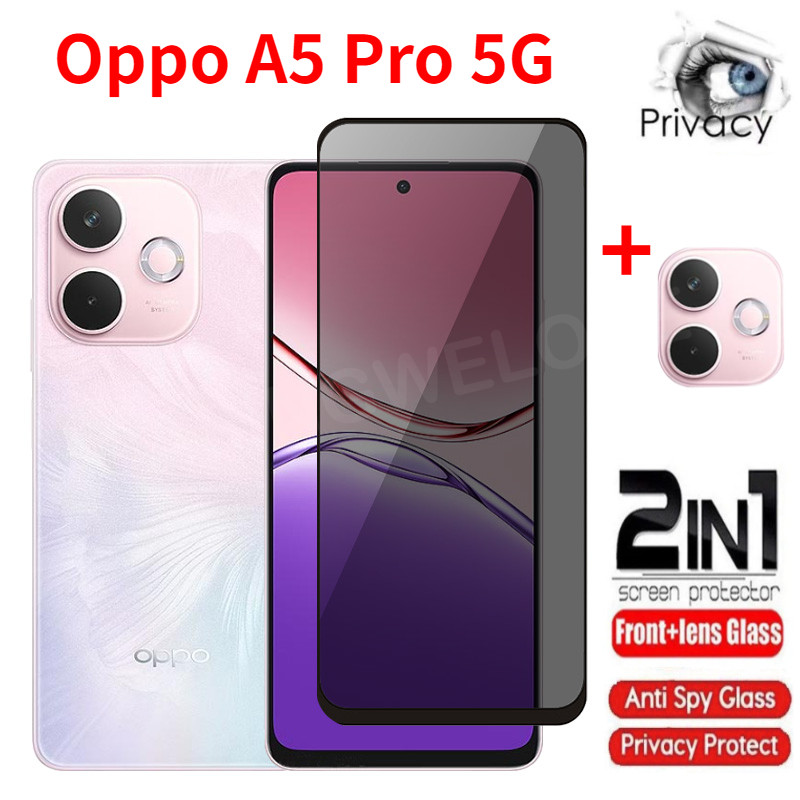ฟิล์มกันรอยหน้าจอความเป็นส่วนตัว OPPO A5 Pro OPPO A5Pro A 5Pro 5G 2025 Anti Peep คลุมทั้งหมดกระจกนิรภัยกล้องเลนส์ฟิล์มคลาสกล้อง