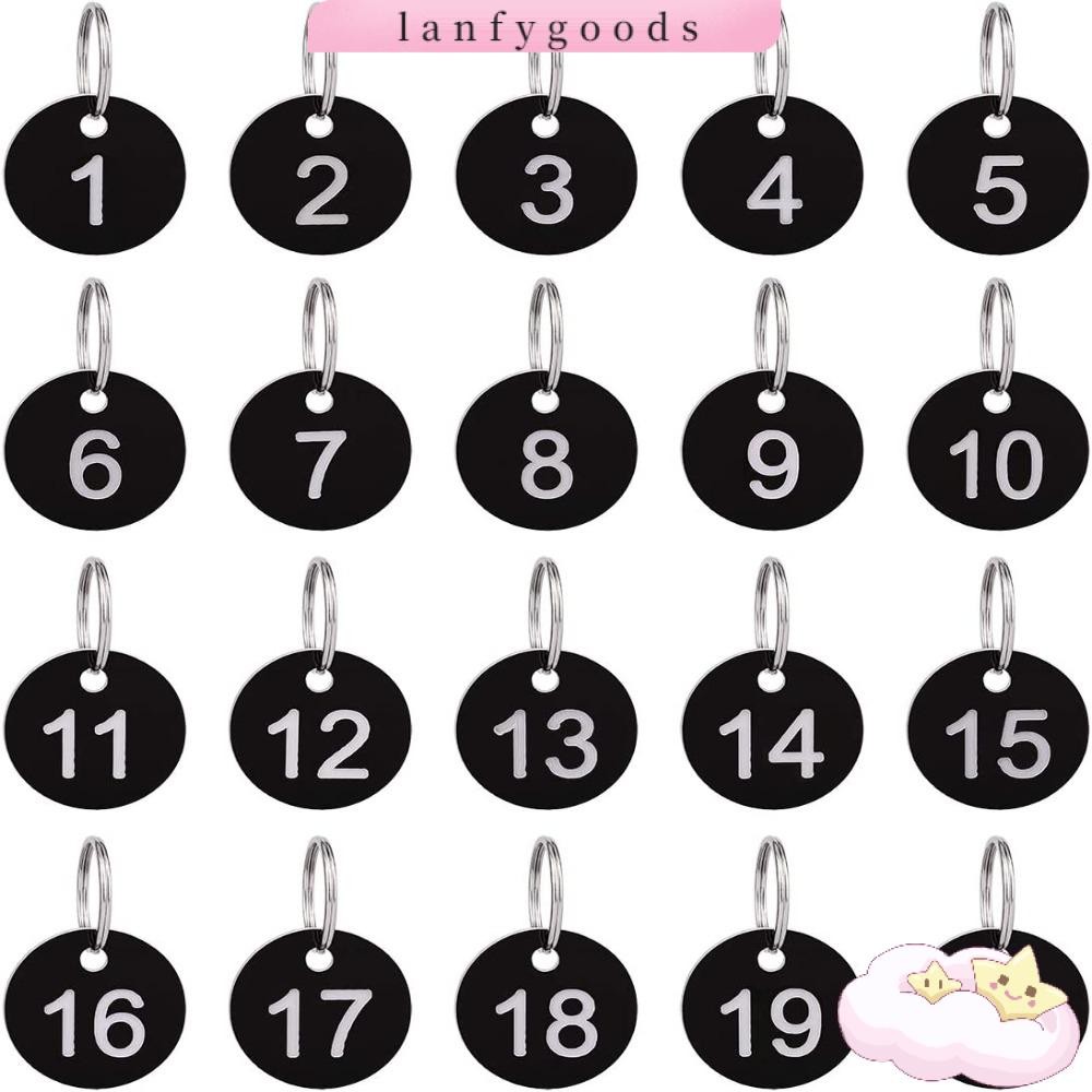 Lanfy 20 Pack Numbers Tags, กลม 1-20 35mm, สํานักงานพวงกุญแจตัวเลขสีดําครู