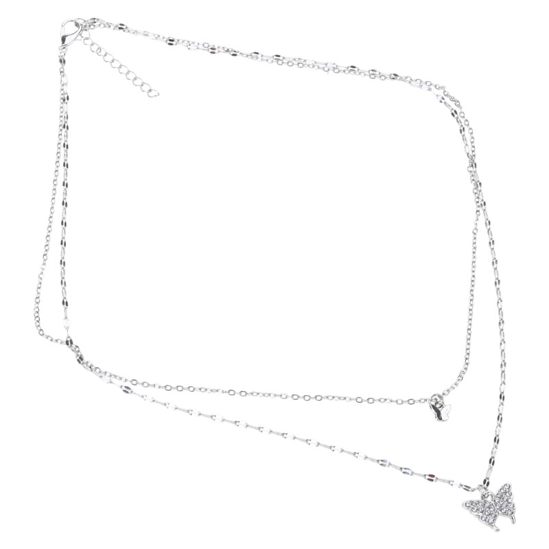 BTF เครื่องประดับคอสร้อยคอผีเสื้อสองชั้นอินเทรนด์สําหรับผู้ที่ชื่นชอบแฟชั่น