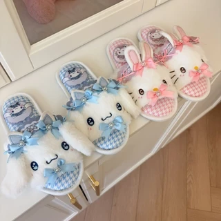 การ์ตูน Lolita รองเท้าแตะสาว Hello Kitty My Melody ฤดูใบไม้ร่วงฤดูใบไม้ผลิในร่มรองเท้าแบนนุ่มรองเท้าของขวัญ