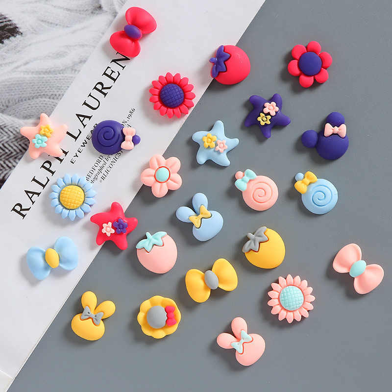 10ชิ้นเวอร์ชั่นเกาหลีน่ารัก ฉ คั่ว เรซิ่นแพทช์อุปกรณ์เสริมสําหรับเด็กอุปกรณ์ผมทําเองครีมกาว ชม. หูฟัง อุปกรณ์ผมยางรัดวัสดุ
