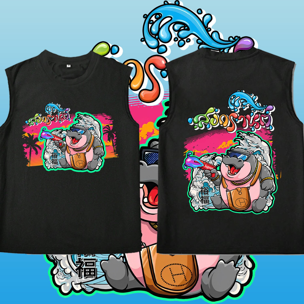 【HOT】Thailand festivals sleeveless  T-SHIRT เสื้อยืดลายใหม่สงกรานต์ Songkran ผ้าฝ้าย cotton ขาวดำ 2 