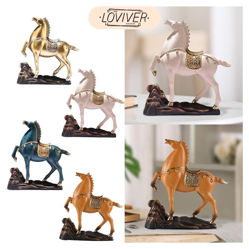 LOVIVER รูปปั้นม้าแบบดั้งเดิมเดสก์ท็อปตกแต่ง Fengshui Decor 25x7x26.5 ซม. เรซิ่นสําหรับ