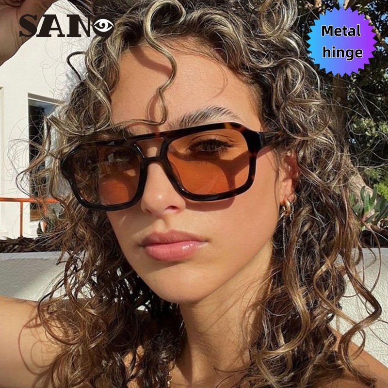 บานพับโลหะCOD (San9) แฟชั่นยุโรปและอเมริกา Retro สี Double Beam แว่นกันแดดกรอบเล็กผู้หญิง
