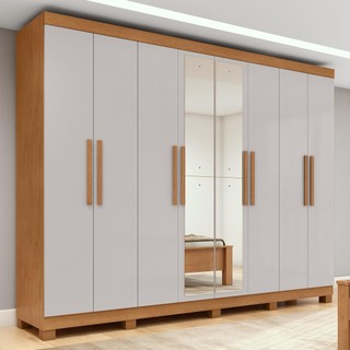 Guarda-roupa Casal Easy Slim 8 Portas Com Espelho e Pés Amendoa Clean/Off White