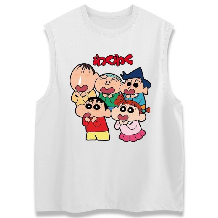 NEW เสื้อแขนกุด สกรีนลายชินจังเนเน่ ขาว-ดำ OP-1041