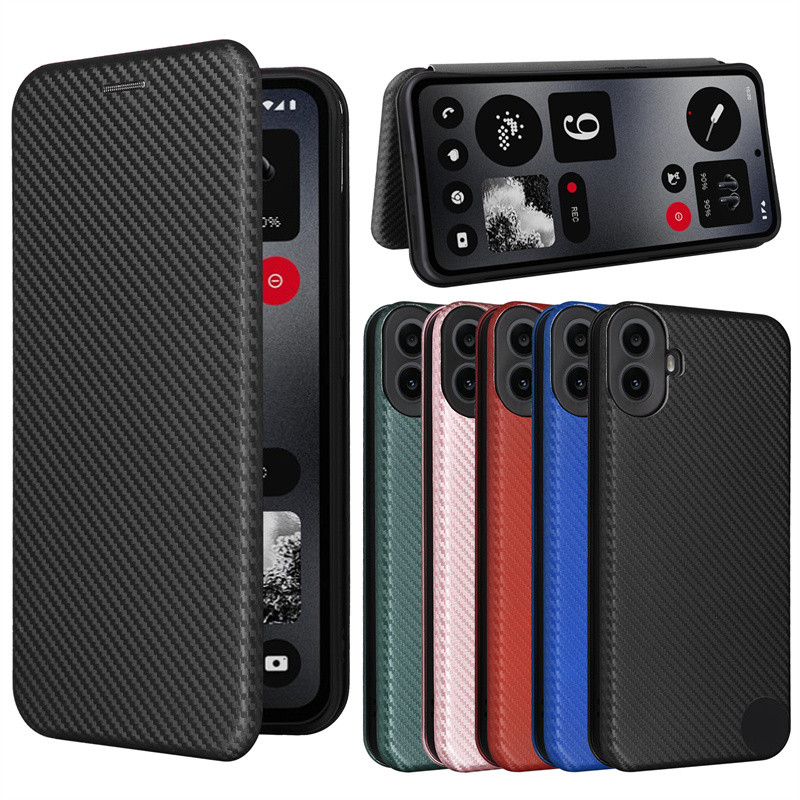 สําหรับ Nothing CMF โทรศัพท์ 1 คาร์บอนไฟเบอร์หนังสําหรับ Nothing CMF Phone1 ธุรกิจกระเป๋าสตางค์แม่เห
