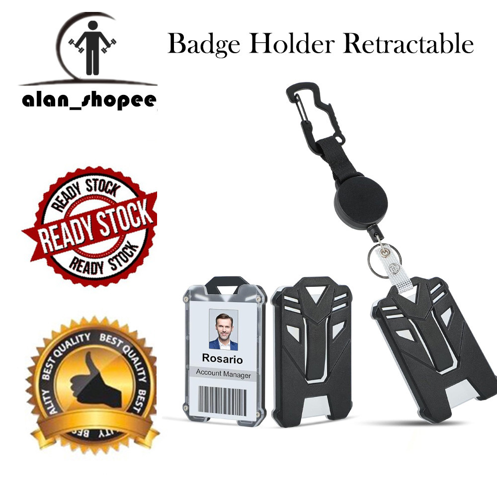 ที่ใส่ป้ายคลิปแบบพับเก็บได้ Heavy Duty Carabiner Badge Reel พวงกุญแจพร้อมเชือกเส้นเล็ก ID Card Holder