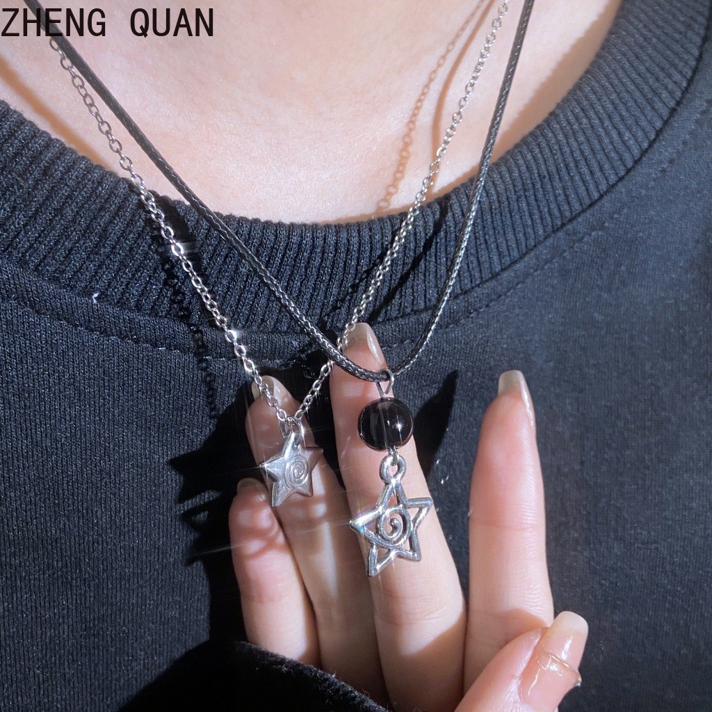 แฟชั่น Vortex Design Star จี้สร้อยคอ PU หนังเชือกสร้อยคอ Spiricle Choker สําหรับผู้ชายและผู้หญิงคู่เ