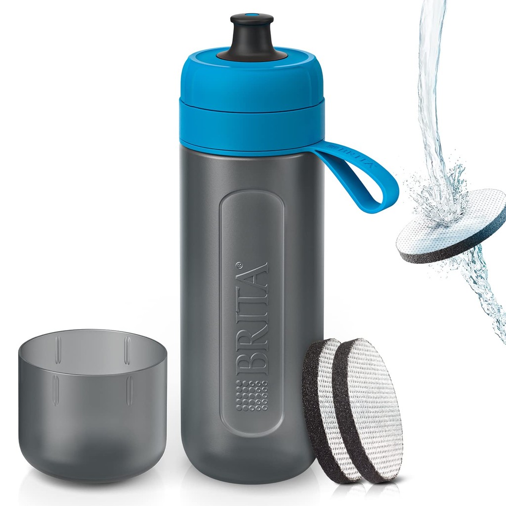 Brita Water Bottle Portable Water Purification Bottle 600ml Active Blue with 2 MicroDisc Filters [Of
