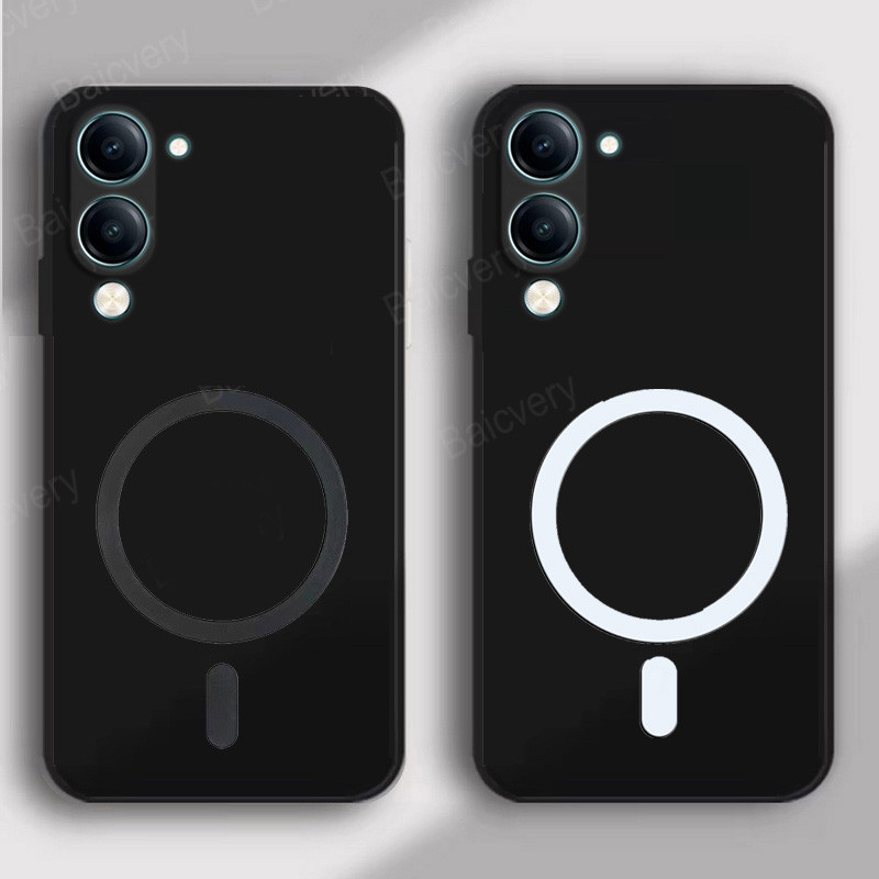สําหรับ VIVO Y04 4G Y29S สีดํา Soft TPU ป้องกันปกหลังพร้อมสติกเกอร์แม่เหล็ก