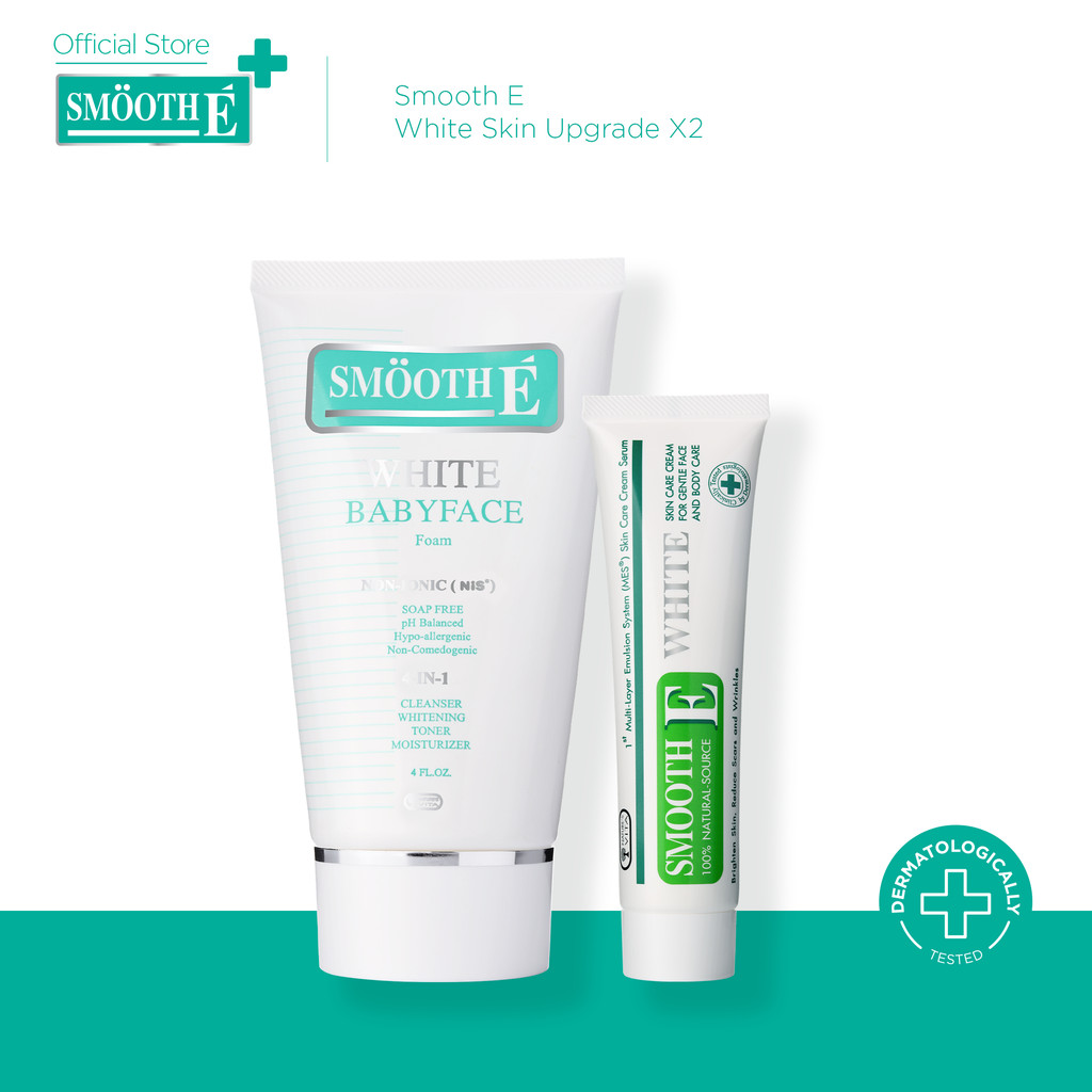 [แพ็คคู่สุดคุ้ม] Smooth E White Skin Upgrade X2 บำรุงผิวกระจ่างใส White babyface foam + Cream plus w