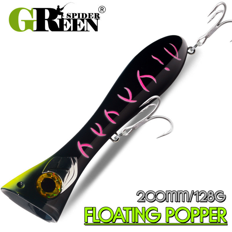 GREENSPIDER ใหม่ UV Popper Fishing Lure 200 มม.128g Topwater Big Spalsh Wobber เสริมประดิษฐ์ Hard เหยื่อ GT ทูน่าเหยื่อตกปลา