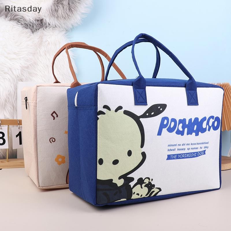 Ritasday 1 PC ผู้หญิง Felt กระเป๋าถือน่ารักแบบพกพาขนาดใหญ่ความจุกระเป๋าเดินทางการ์ตูนพิมพ์ Tote กระเป๋าใหม่