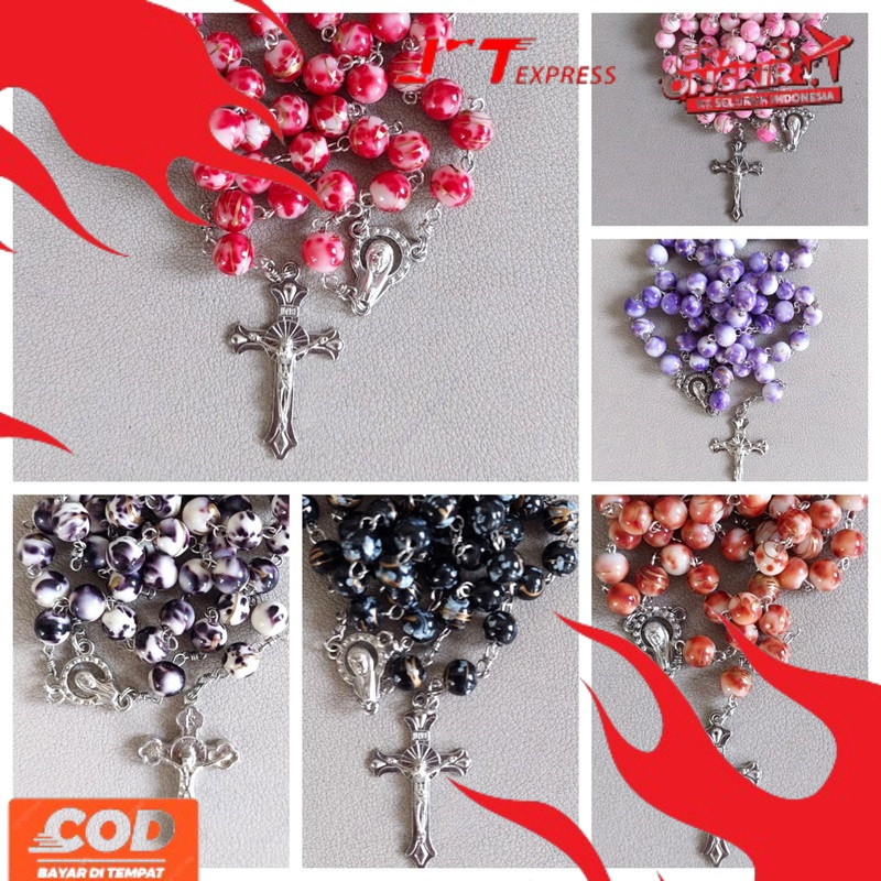 พร้อมต่อไป คาทอลิก สร้อยคอลูกประคํา Marble Motif Cross Spiritual Object เครื่องประดับของที่ระลึก Chu