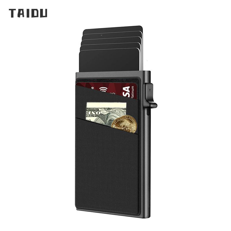 Taidu กระเป๋าใส่บัตรผู้ชายกระเป๋าสตางค์ป้องกัน RFID บางเฉียบเรียบง่าย