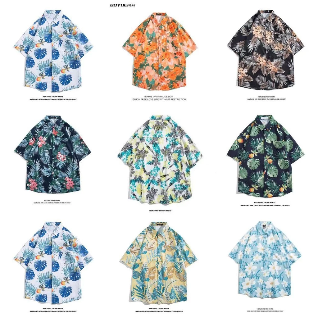 เสื้อเชิ้ตแขนสั้น ทรงหลวม ลายดอกไม้ สไตล์เกาหลี thumbnail 4
