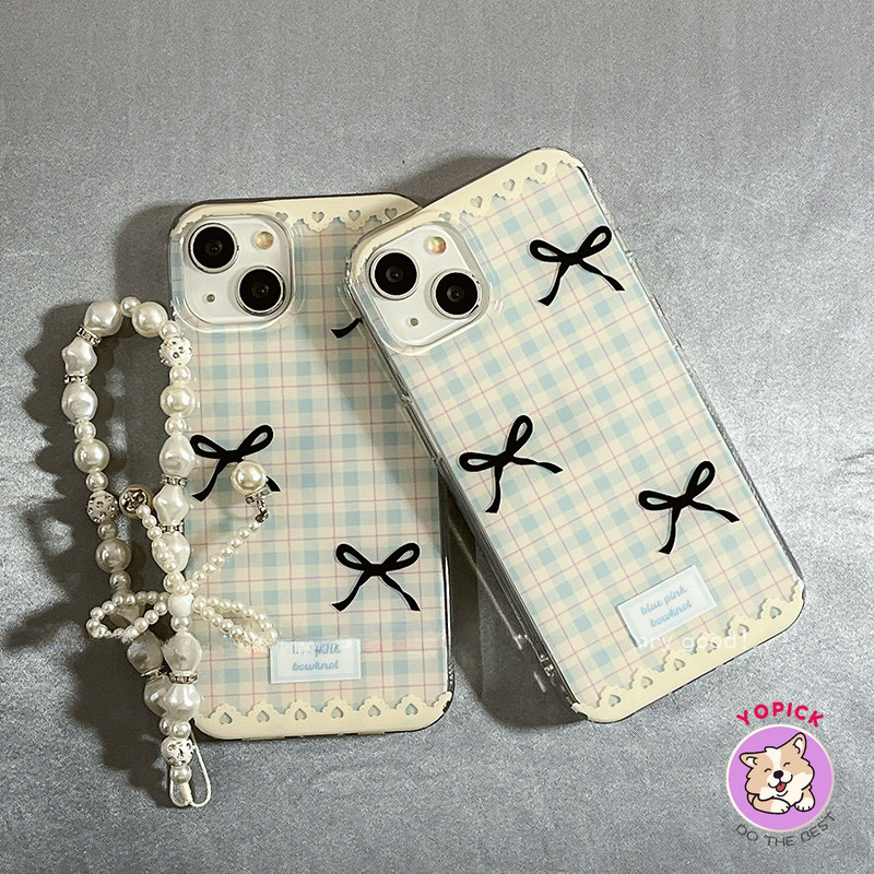 Blue check เคสโทรศัพท์สําหรับ iPhone 16 16Pro 16Plus 16Pro Max 11 12 13 14Plus 15Pro XR XS Max 7 8Plus การ์ตูนฝาครอบโทรศัพท์ผู้ถือโซ่สาว BB