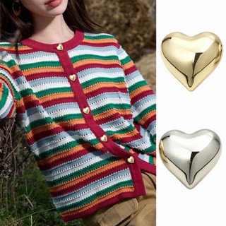 กระดุมโลหะรูปหัวใจมินิมอล 10 ชิ้น | 2 ขนาด (15/20มม) สีทอง/เ…