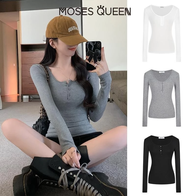 < MOSESQUEEN > เสื้อผ้าสตรีแบบ U-นิ้ว แขนยาว รูปทรงเปิดบางส่วน ดีไซน์ใหม่เฉพาะกลุ่ม ใส่สบาย ทั้งในและนอกบ้าน สำหรับเด็กหญิง #62315