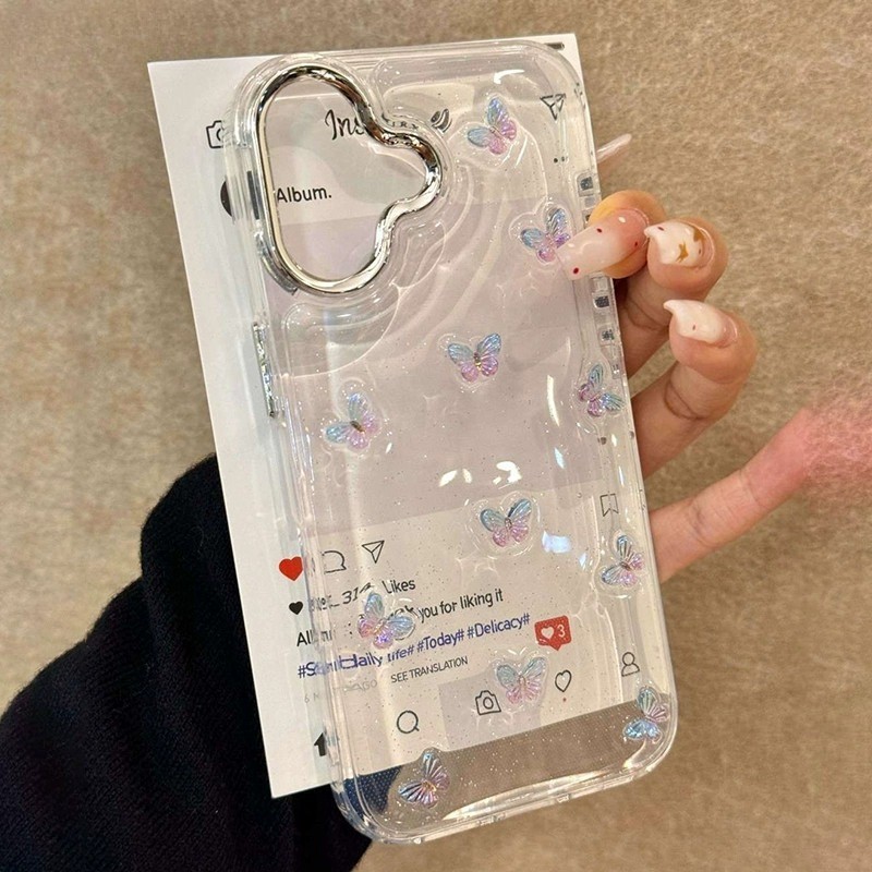 Ins 3D อีพ็อกซี่Gradientผีเสื้อใสนุ่มเคสโทรศัพท์สําหรับFor iPhone17ProMax17 Air 16 15 14 13 12 Pro Max Plus 11 กันกระแทกกันชนปกหลัง