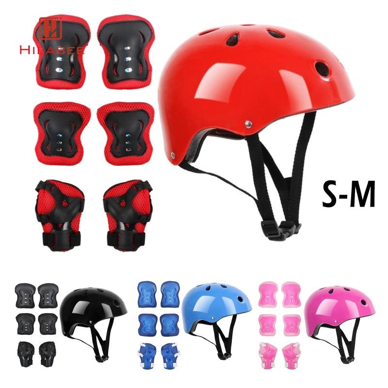 Hilabee หมวกกันน็อคจักรยาน MTB เด็ก Spor Accessoryt ชุดอุปกรณ์ป้องกันหมวกกันน็อคขี่จักรยานปรับหัวขนาดข้อศอกข้อมือเข่า Pads สําหรับอายุ 4-15