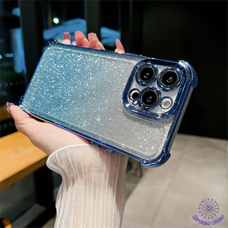 ผงกากเพชรสีเรียบง่าย เคส IPhone 11 17 Air 16 13 15 12 14 Pro Max XR 15 16 7 8 14 Plus X XS MAX ป้องกันการตกสี่มุมปกอ่อน