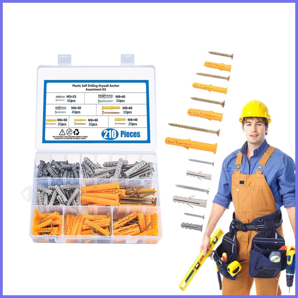 Self-Drilling Drywall Anchors 210 ชิ้นสกรูขยาย Self-Drilling Drywall Anchors Heavy Duty Toggle honti