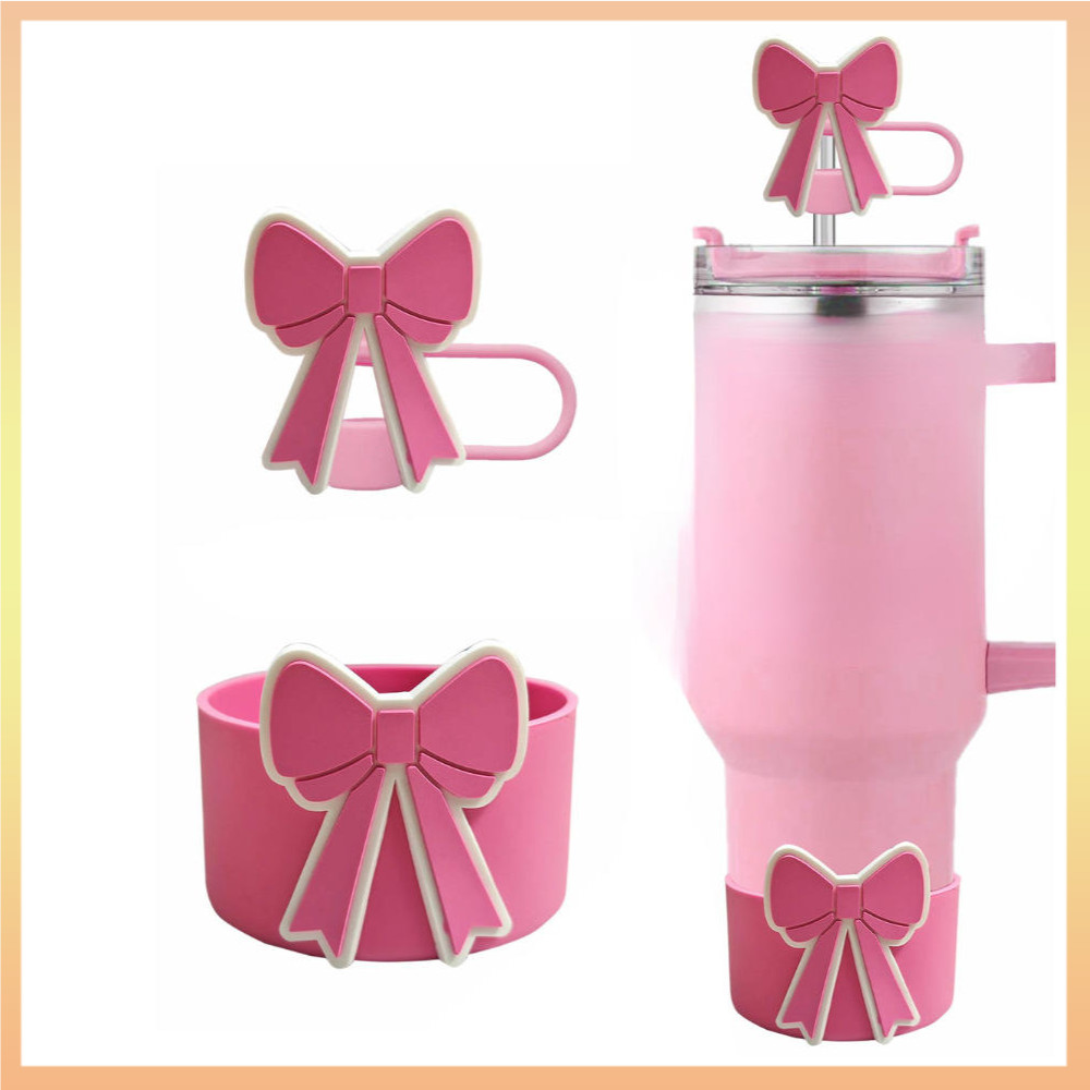 2 ชิ้นซิลิโคนถ้วย Boot Bow ตกแต่งป้องกันการรั่วไหล Stopper 10 มม.ฝาครอบฟางหมวก 40oz 30oz Tumbler ถ้วยด้านล่างแขนป้องกันถ้วยอุปกรณ์เสริม