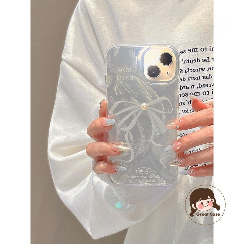 Glittler น่ารัก 3D Pearl Bow สําหรับ Redmi 14C 14R 13 13C Turbo 4 13R 12C 12R 11A 11 10 Power 10C 9 
