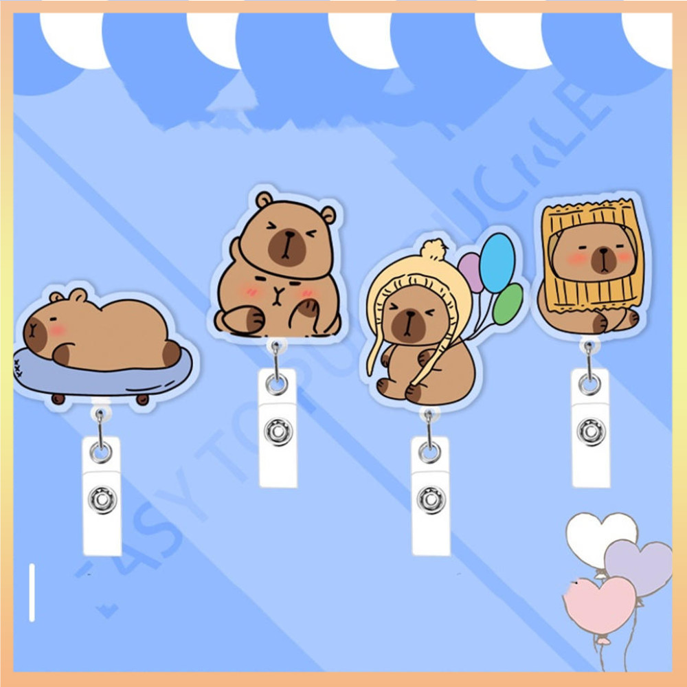 น่ารัก Kapibala อะคริลิค Badge Reel ผู้ถือ Retractable คลิปจระเข้ ID ผู้ถือบัตรสําหรับพยาบาลหมอพนักงานออฟฟิศครูนักเรียน