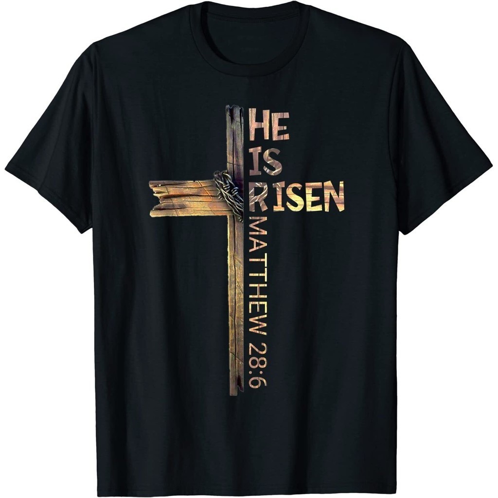 เสื้อยืด พิมพ์ลาย Easter Christian He Is Risen Sun Resurrection สําหรับผู้ชาย