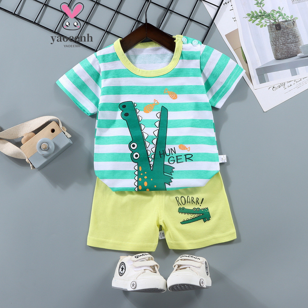 【YAOEENH】พร้อมส่ง ชุดเสื้อยืด แขนสั้น กางเกงขาสั้น ลายการ์ตูน สองชิ้น ขนาดเล็ก 73-130 ซม. สําหรับเด็กผู้ชาย และเด็กผู้หญิง