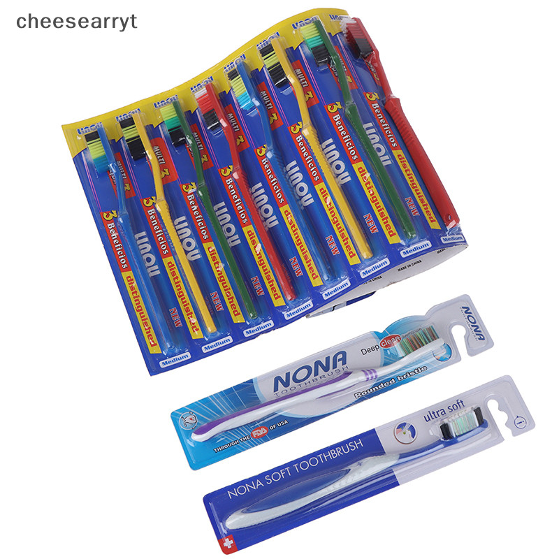 Chee แปรงสีฟัน ขนแปรงแข็งมาก ลบคราบลิ้นได้ EN 10 ชิ้น