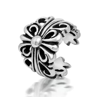 ไทเทเนียมเหล็ก Chrome Hearts Cross Ring Rock Hip-Hop Hollow เปิดแหวนคู่สําหรับผู้หญิงและผู้ชาย