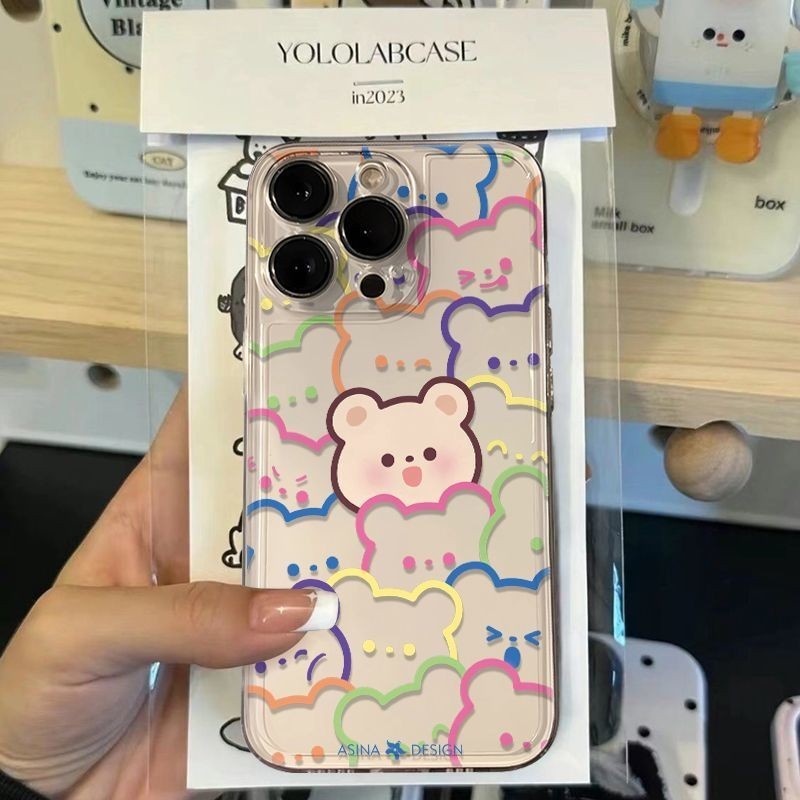 หมีสีเหมาะสําหรับ Apple IPHONE15 14 13 12 11promax/pro XSMAX/XR/X/XS 7/8plus เคสโทรศัพท์อวกาศโปร่งใส