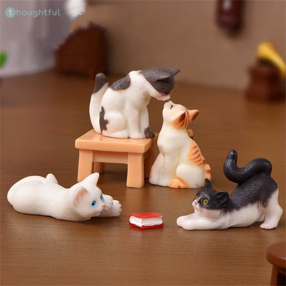 แมวน่ารัก Miniature การ์ตูนสัตว์แมวเรซิ่นเครื่องประดับภูมิทัศน์ Micro Kawaii บ้านตุ๊กตาอุปกรณ์เสริมสำหรับตกแต่งบ้านเด็กของขวัญ TH