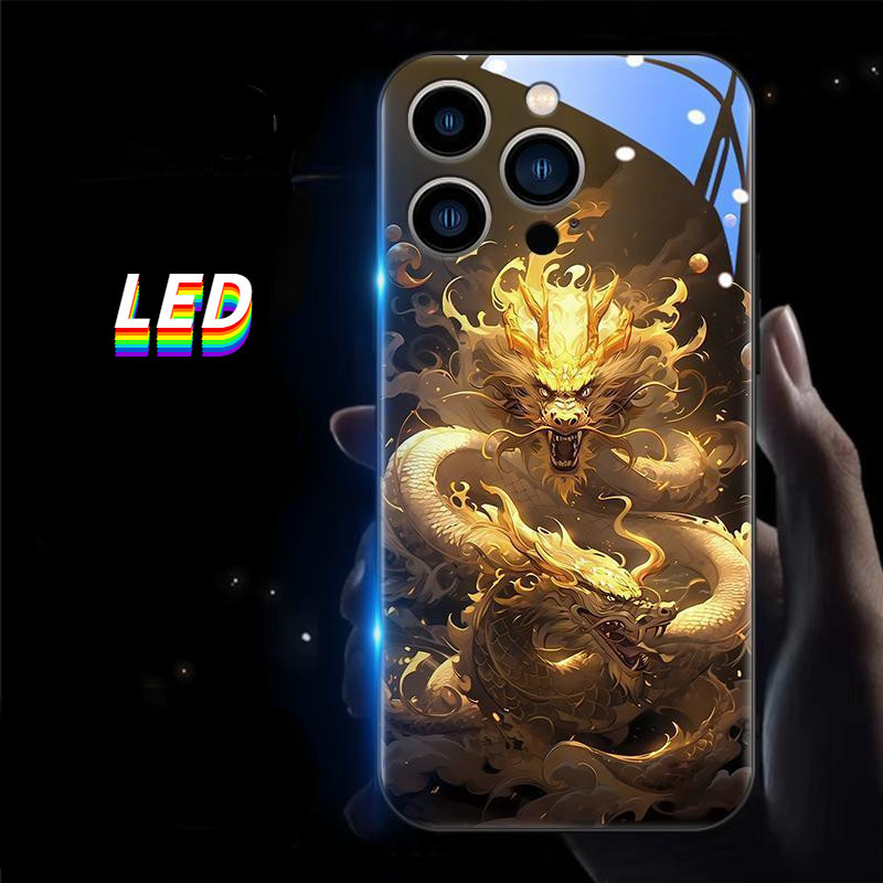 เคสโทรศัพท์มือถือ LED เรืองแสง สีทอง สําหรับ iPhone 15 15Promax 15plus 15pro 14Promax 14pro 14 13Promax 13 13pro 12ProMax 12pro 11ProMax 11pro