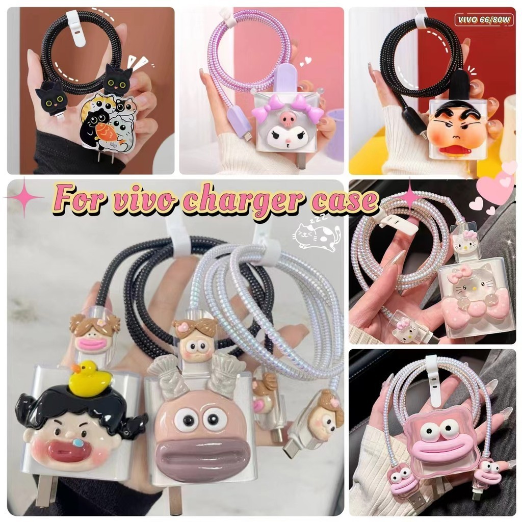 เคสป้องกันสายชาร์จ ลายการ์ตูนน่ารัก 3D สําหรับ vivo 66W 10W 18W 33W 44W 80W 120W v27e v29 y11 vivo V