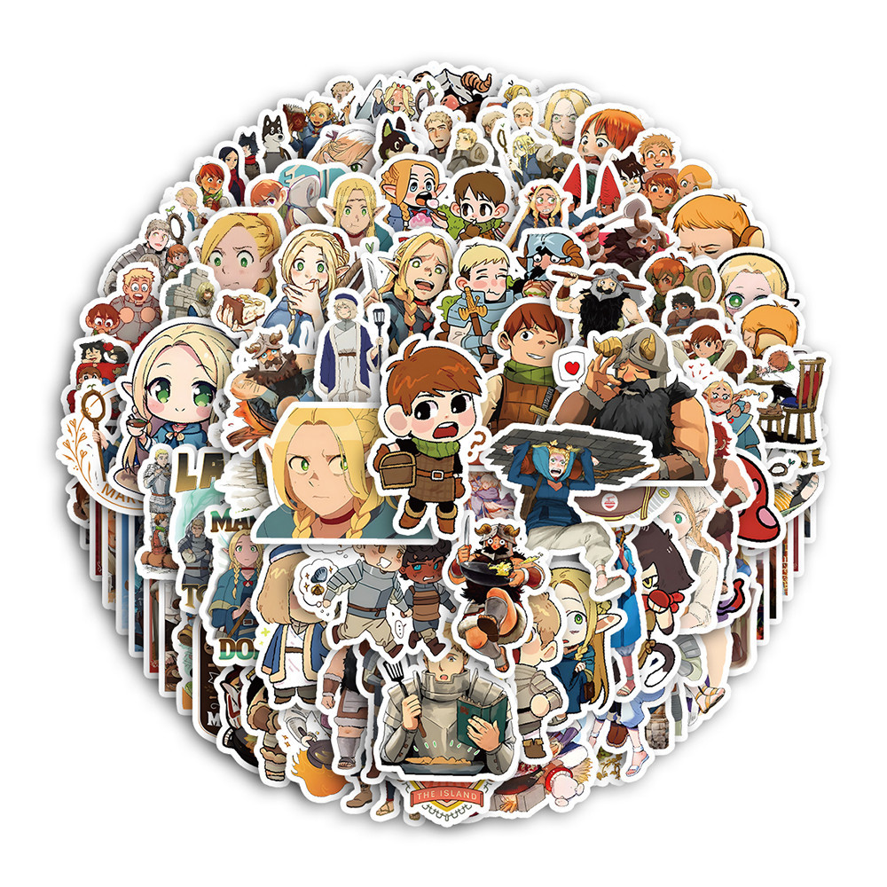 สติกเกอร์ ลายการ์ตูนอนิเมะ Delicious in Dungeon Graffiti สําหรับติดตกแต่งหมวกกันน็อค จักรยาน 100 ชิ้น