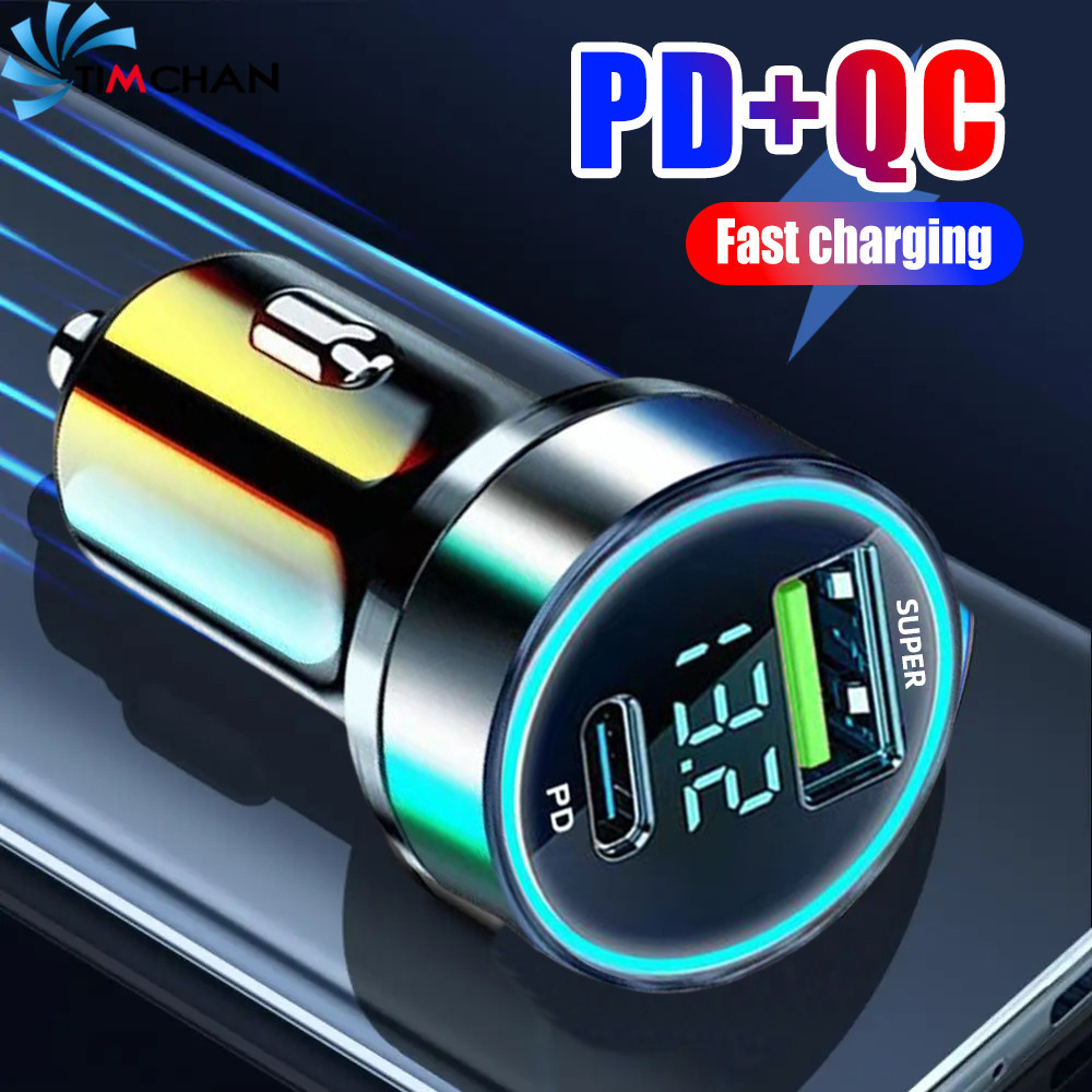 2 in 1 อะแดปเตอร์แปลงที่ชาร์จ พอร์ต USB Type-C พอร์ตคู่ PD 20W คุณภาพสูง สําหรับรถยนต์
