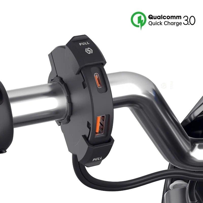 Universal QC3.0 รถจักรยานยนต ์ USB Charger 48W USB-C Power Adapter กันน ้ ํา Handlebar Mounting Bracket กล ้ องชาร ์ จโทรศัพท ์
