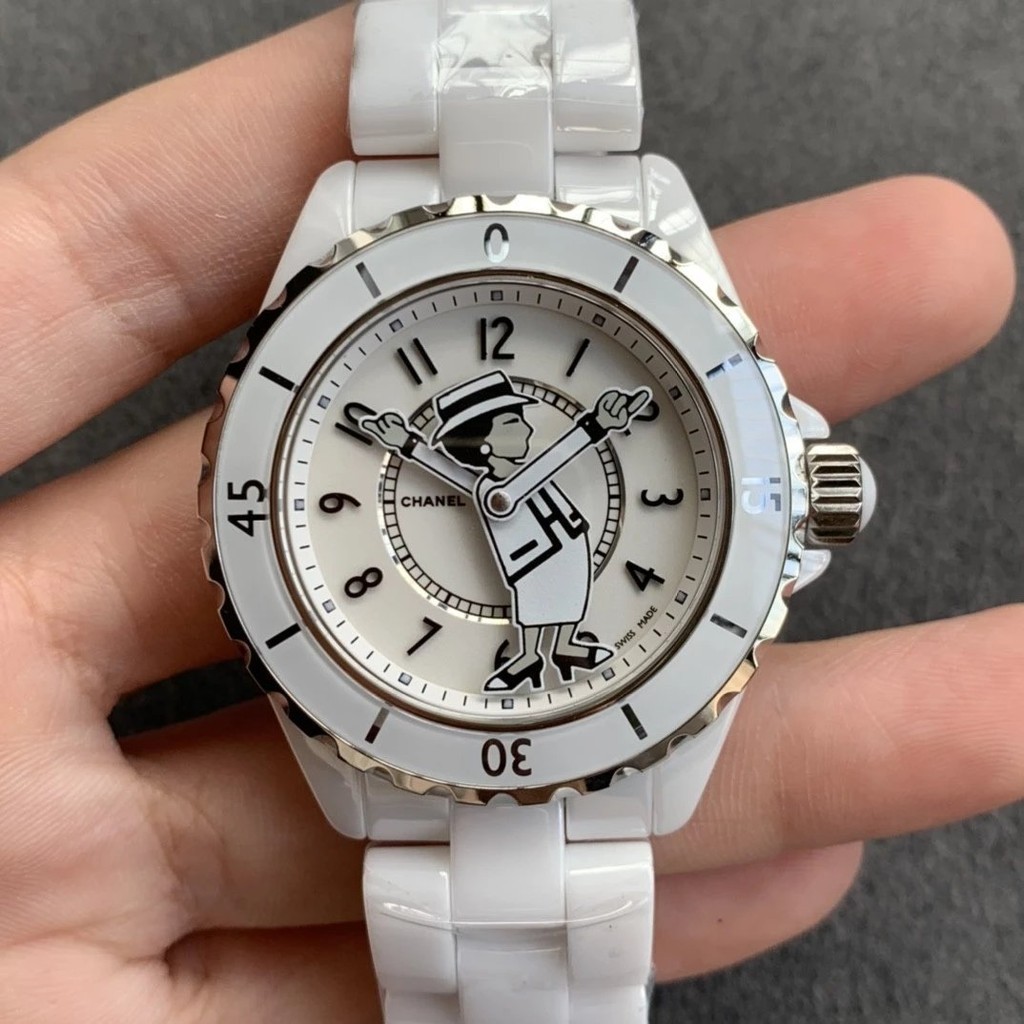 Kor โรงงาน Chanel J12 Series H5518 เครื ่ องจักรอัตโนมัติ MADEMOISELLE นาฬิกาข ้ อมือเวอร ์ ชั ่ นเกาหลีความหนาแน ่ นสูงนําเข ้ าเซรามิคสีขาวผู ้ ชายผู ้ หญิงนาฬิกา 38 มม .