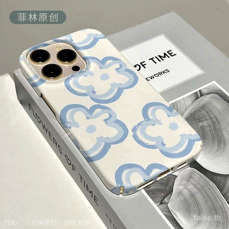 กราฟฟิตีบุคลิกภาพดอกไม้สีฟ้าเคสโทรศัพท์ iPhone เหมาะสําหรับ iPhone 11promax 13promax 14 15 pro max 14pro 14promax xr x xsmax 7plus 11pro เคสแข็งเชลล์สดใส