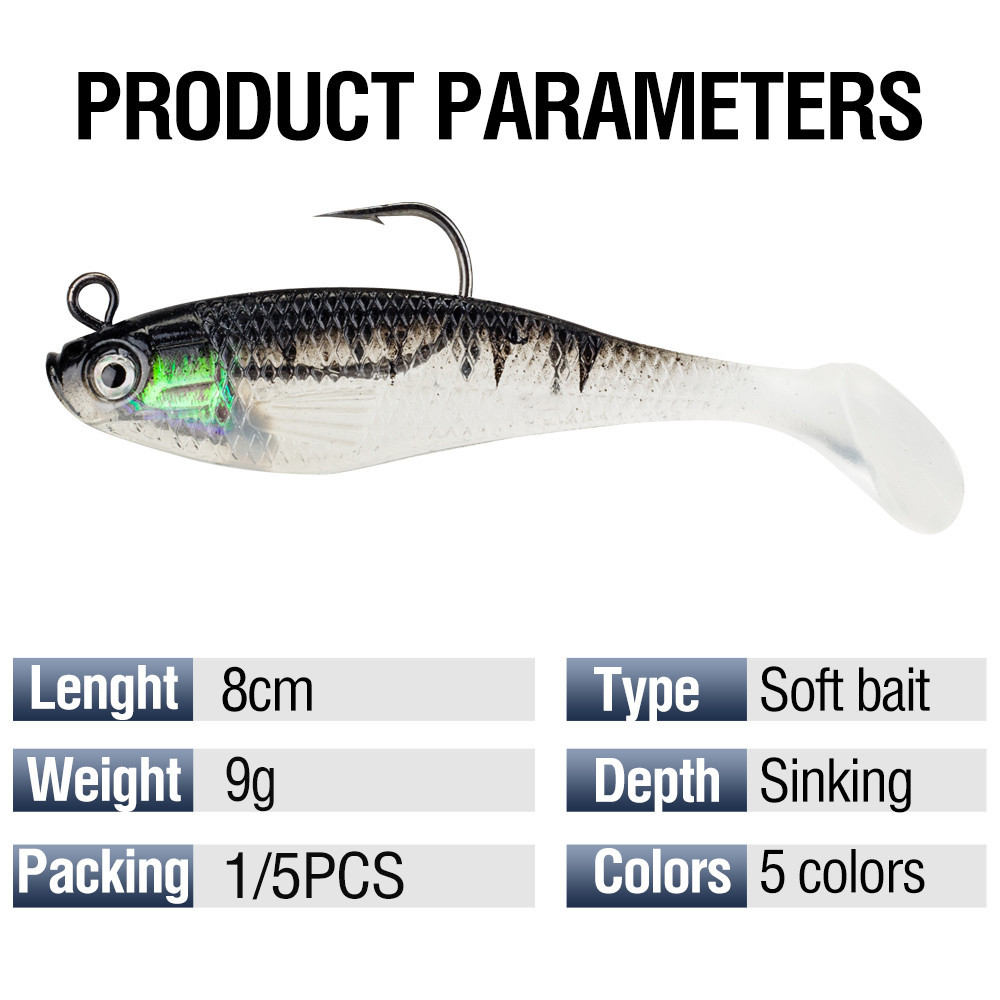 Pre-rigged Jig Head เหยื่อตกปลาอ่อน T Tail Swimbaits รูปที่ 5