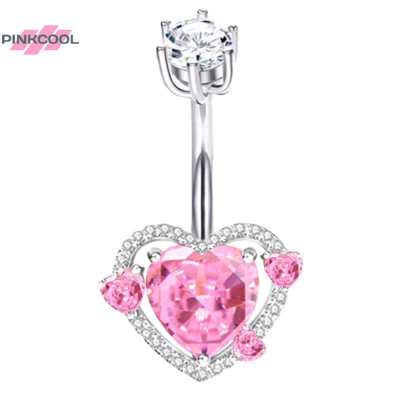 Pinkcool Love Heart Shaped Navel Nails Super Flash Zircon Babes เซ็กซี่สะดือแหวนเล็บร้อน